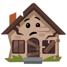 lying face and derelict house