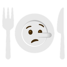 lying face and fork and knife with plate
