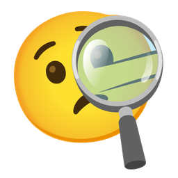 lying face and magnifying glass tilted right