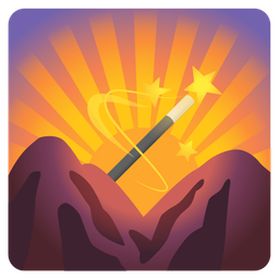 magic wand and sunrise over mountains