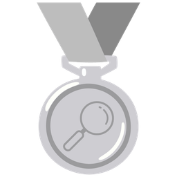 magnifying glass tilted right and 2nd place medal