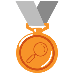 magnifying glass tilted right and 3rd place medal