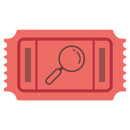 magnifying glass tilted right and admission tickets