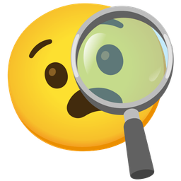 magnifying glass tilted right and anguished face