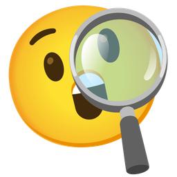 magnifying glass tilted right and astonished face