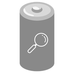 magnifying glass tilted right and battery