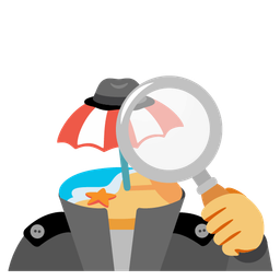 magnifying glass tilted right and beach with umbrella