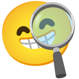 Magnifying glass tilted right and Beaming face with smiling eyes