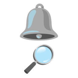 magnifying glass tilted right and bell