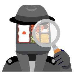 magnifying glass tilted right and bento box