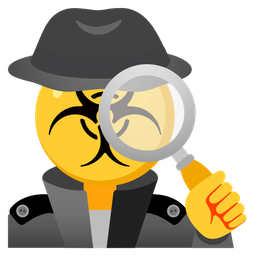 magnifying glass tilted right and biohazard