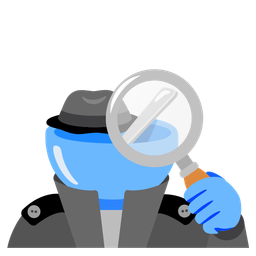 magnifying glass tilted right and bowl with spoon