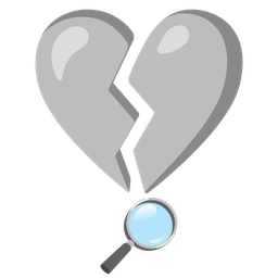 magnifying glass tilted right and broken heart