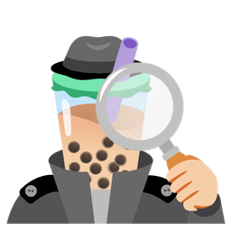 magnifying glass tilted right and bubble tea