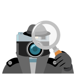 magnifying glass tilted right and camera