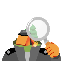 magnifying glass tilted right and camping