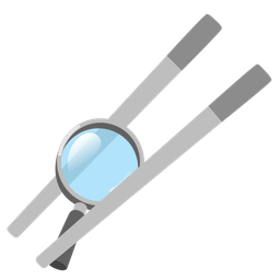 magnifying glass tilted right and chopsticks