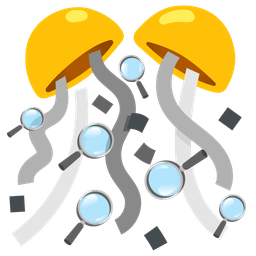 magnifying glass tilted right and confetti ball