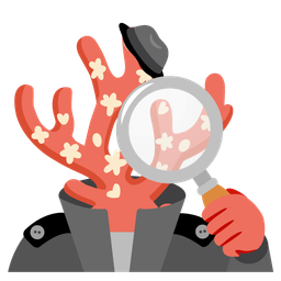 magnifying glass tilted right and coral