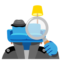 magnifying glass tilted right and couch and lamp