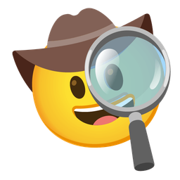 magnifying glass tilted right and cowboy hat face