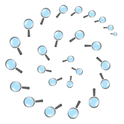 magnifying glass tilted right and cyclone