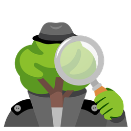 magnifying glass tilted right and deciduous tree