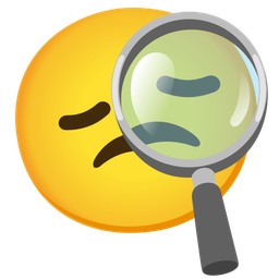 magnifying glass tilted right and disappointed face