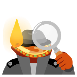 magnifying glass tilted right and diya lamp