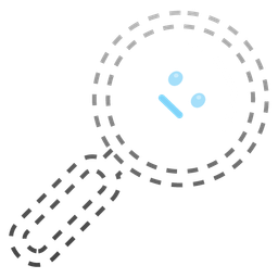 magnifying glass tilted right and dotted line face