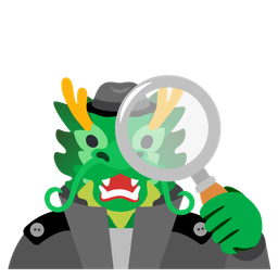 magnifying glass tilted right and dragon
