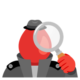 magnifying glass tilted right and drop of blood