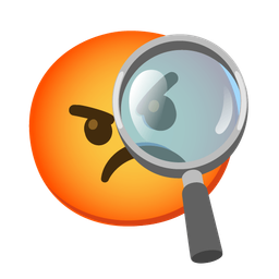 magnifying glass tilted right and enraged face