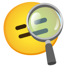 magnifying glass tilted right and expressionless face