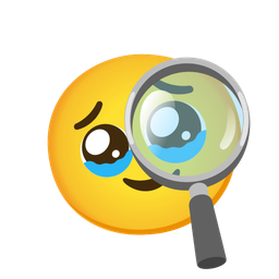 magnifying glass tilted right and face holding back tears