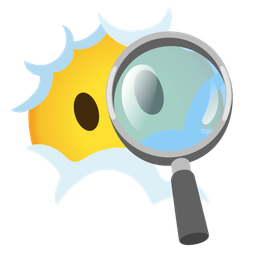 magnifying glass tilted right and face in clouds