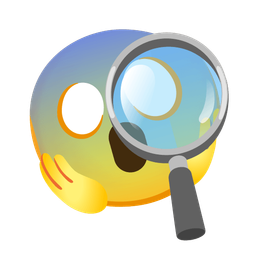 magnifying glass tilted right and face screaming in fear