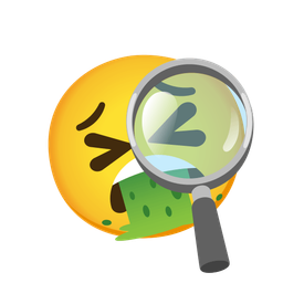 magnifying glass tilted right and face vomiting