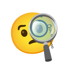 magnifying glass tilted right and face with monocle