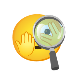 magnifying glass tilted right and face with peeking eye