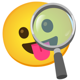 Magnifying glass tilted right and Face with tongue