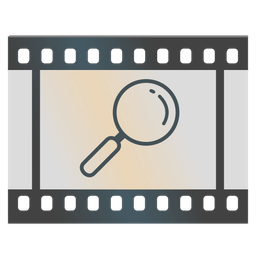 magnifying glass tilted right and film frames
