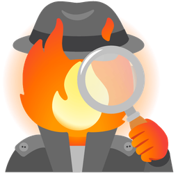 magnifying glass tilted right and fire