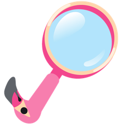 magnifying glass tilted right and flamingo