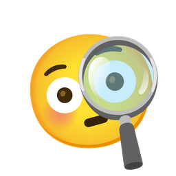 magnifying glass tilted right and flushed face