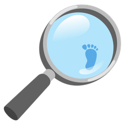 magnifying glass tilted right and footprints