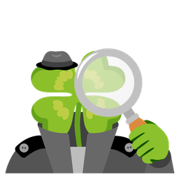 magnifying glass tilted right and four leaf clover