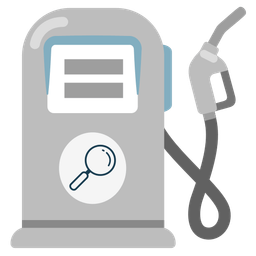 magnifying glass tilted right and fuel pump