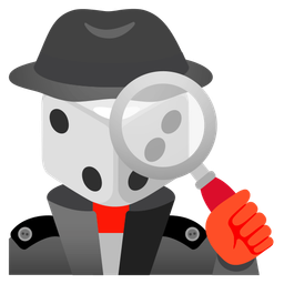 magnifying glass tilted right and game die