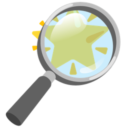 magnifying glass tilted right and glowing star